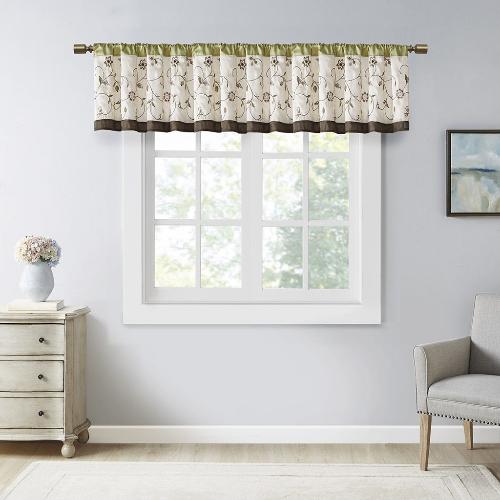 Serene - Embroidered Window Valance - Green