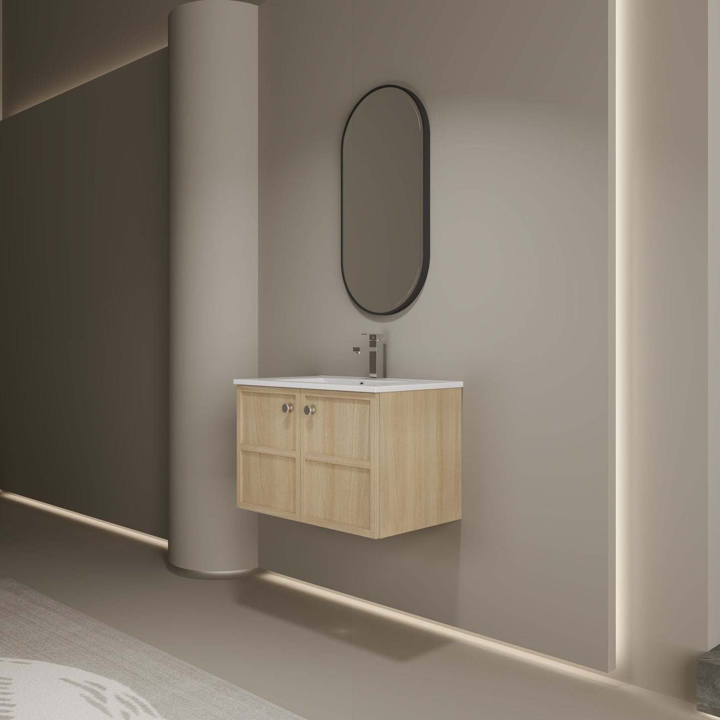 Wall Mounted Bathroom Vanity With Ceramic Sink And 2 Soft Closing Doors Home Essentials