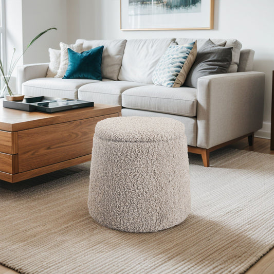 Tara - Round Storage Ottoman - Beige Chapel Hill