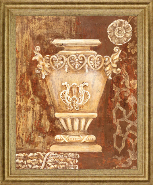 Ornate Taupe Vessel - 28" x 34" Framed Wall Art Classy Art
