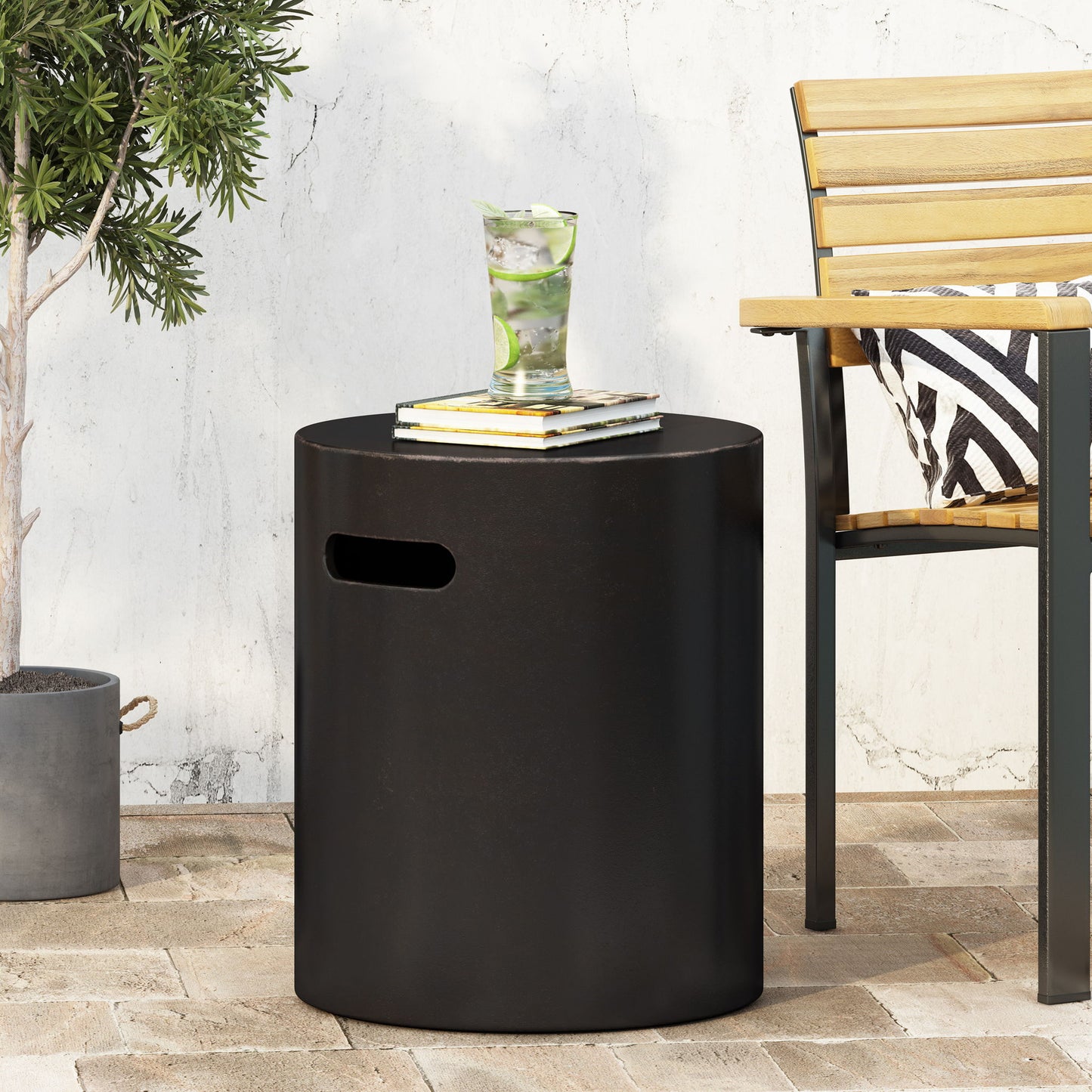 Outdoor End Table With Cutout Handle - Copper Noble House