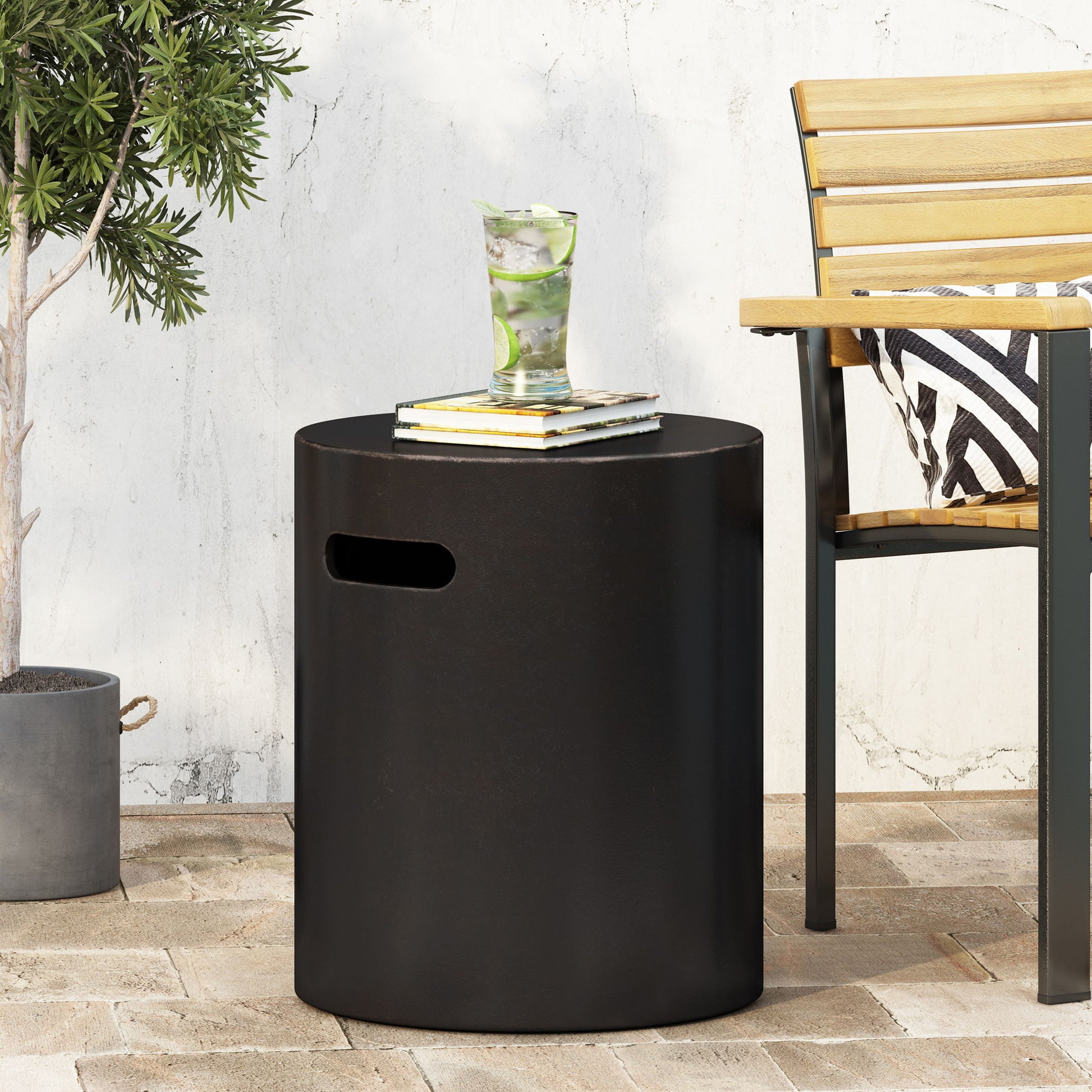 Outdoor End Table With Cutout Handle - Copper Noble House