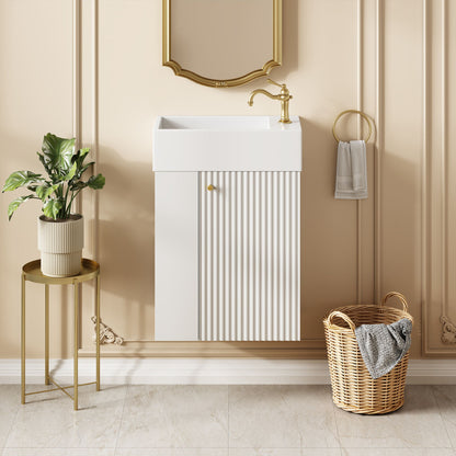 Floating Bathroom Vanity With Resin Basin, Left Side Storage - White Hearth and Haven