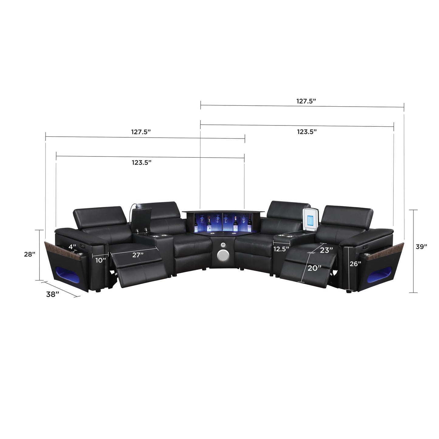 Nova - Sectional With Bluetooth Speaker, LED And Lifting Wine Cabinet Matrix Furniture Group
