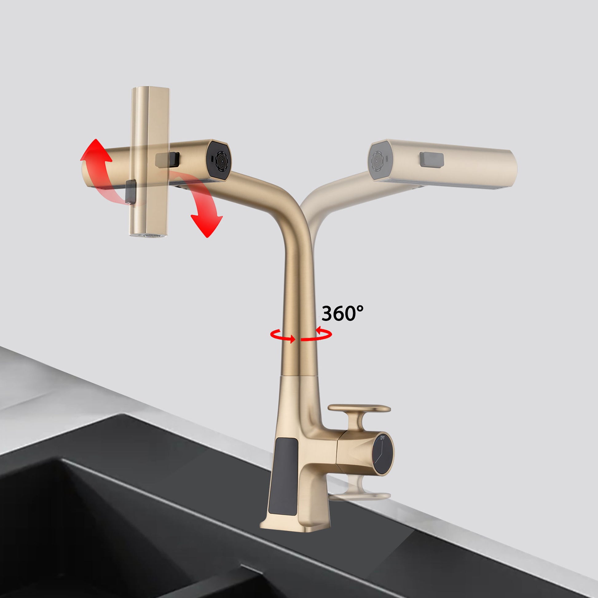 Waterfall Kitchen Faucet With Temperature Display And Pull Down Sprayer Daily Nest