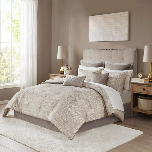 Emilia - Queen 12 Piece Complete Bed Set - Khaki Madison Park