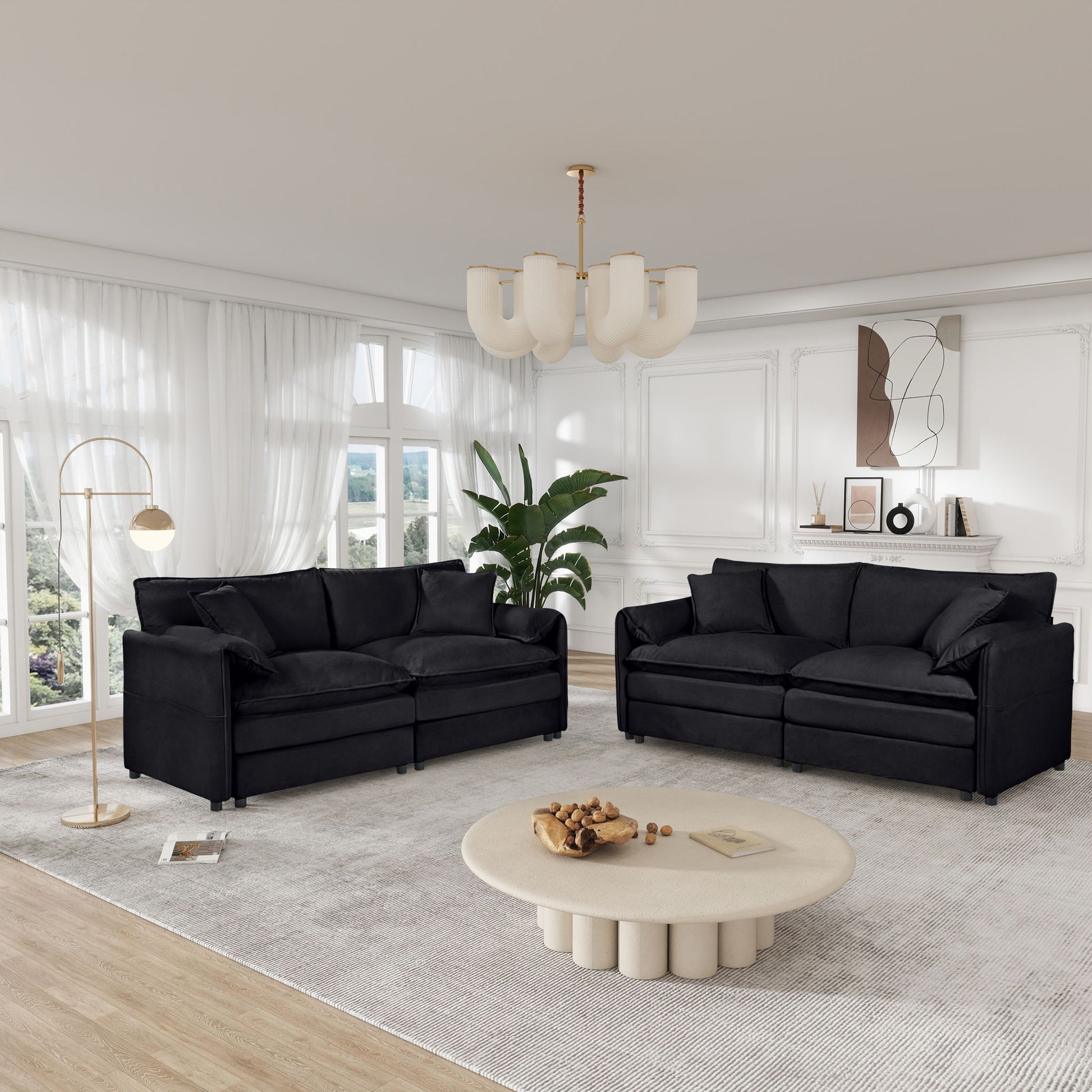 Modern Oversized Deep Seat Luxury 2 Piece Sofa Set With 4 Pillows Home Essentials