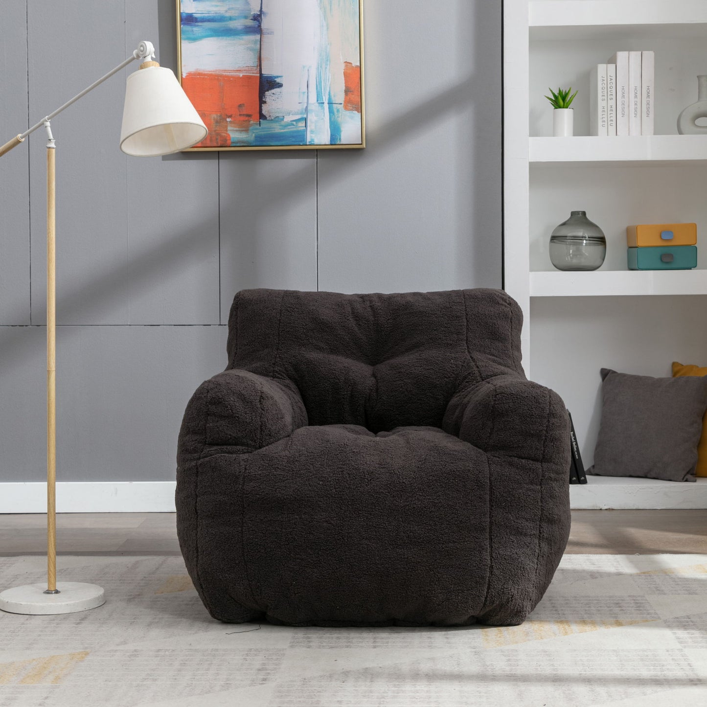 Soft Teddy Fabric Tufted Foam Bean Bag Chair With Teddy Fabric Home Essentials