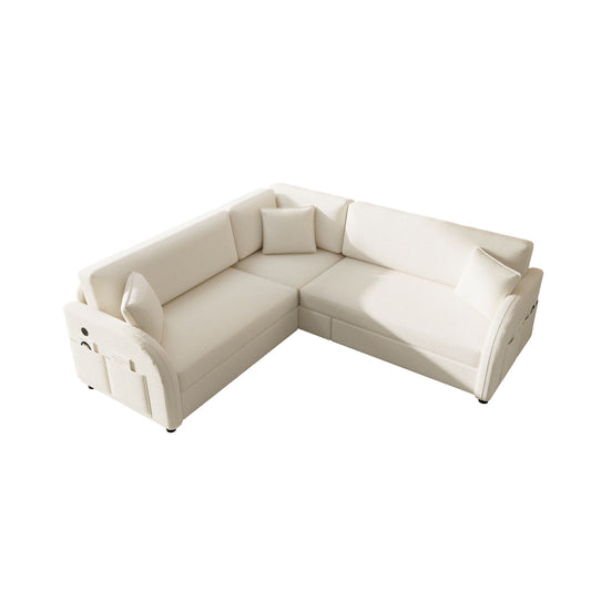 L-Shaped Couch With Pull-Out Bed, Oversize Convertible Sleeper Sofa With Side Pocket & USB Port Home Essentials