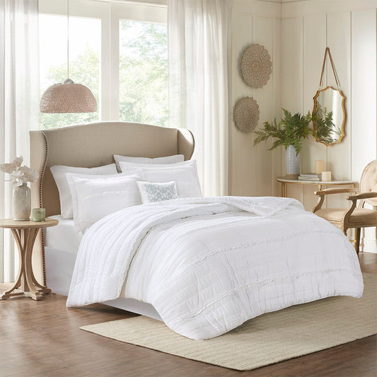 Celeste - King 5 Piece Comforter Set - White Madison Park