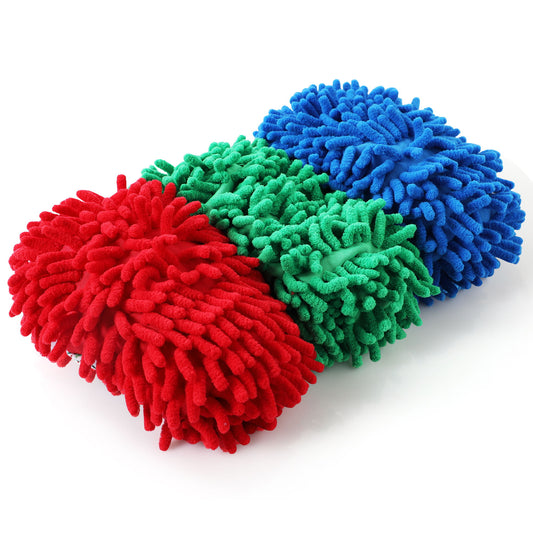 Microfiber Mop Slippers For Floor Cleaning, Machine Washable, 3 Pieces - Blue / Green / Red Daily Nest