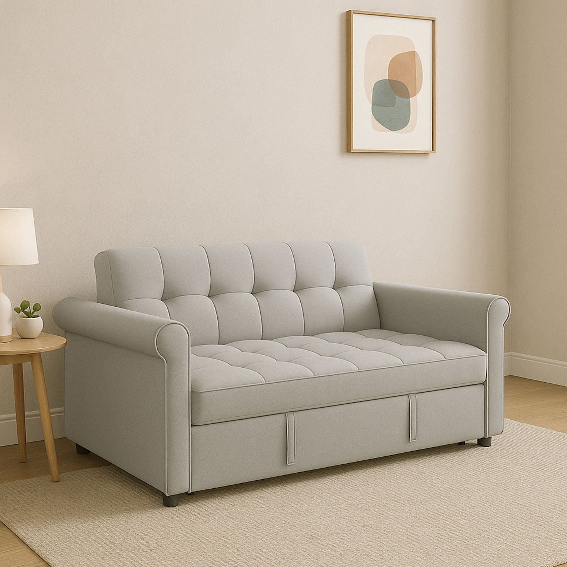 Compact Loveseat With Trundle Sleeper And Storage Pocket - Gray Home Essentials