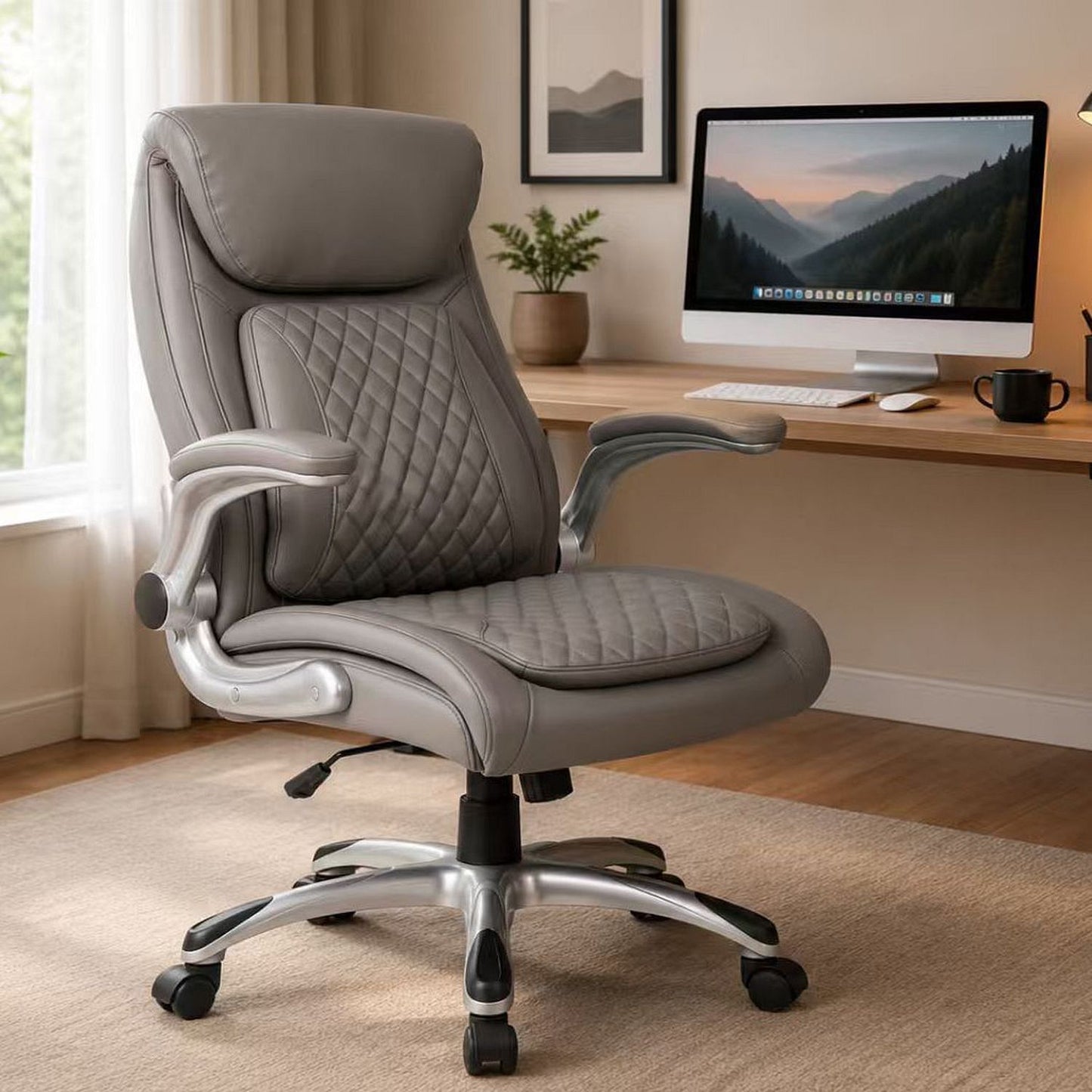 High Back Ergonomic Executive Office Chair, Adjustable Height And Lumbar Support For Home & Office - Antique Gray Home Essentials