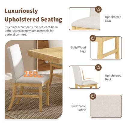 Topmax - 7 Piece Traditional Extendable Dining Table Set With Butterfly Leaf And 6 Upholstered Dining Table Set
