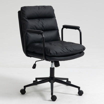 Office Chair, Mid Back Home Office Desk Task Chair With Wheels And Arms Ergonomic PU Leather Computer Rolling Swivel Chair With Padded Armrest Home Essentials
