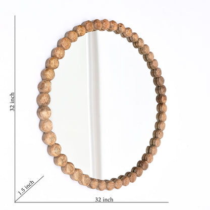 Decorative Round Hanging Wall Mirror With Bead Design Frame - Natural Daily Nest