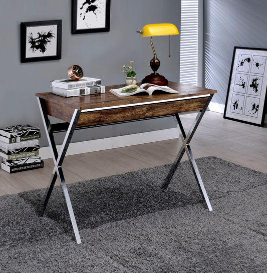 Callers - Weathered Writing Desk - Chrome / Oak Acme