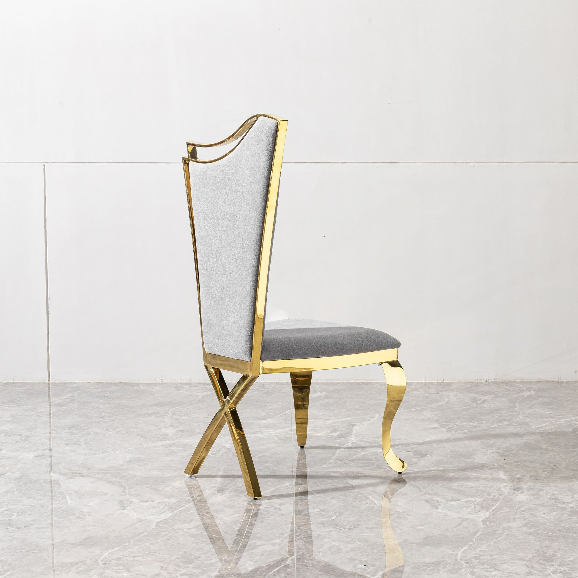 Gorgeous Streamlined High Back Fabric Stainless Steel Dining Chair (Set of 2) - Gold / Gray Home Essentials