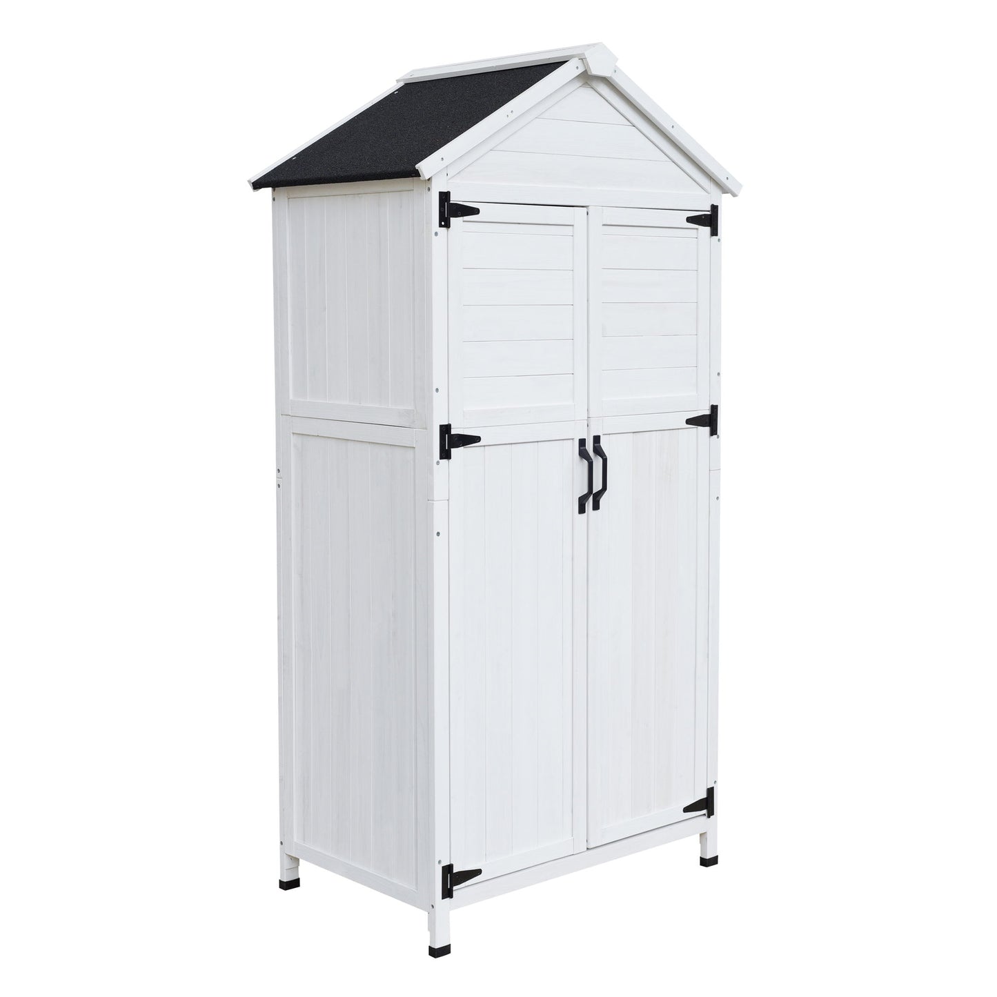 Storage Shed With Double Doors For Outdoor Garden Tool Organization - White Noble House