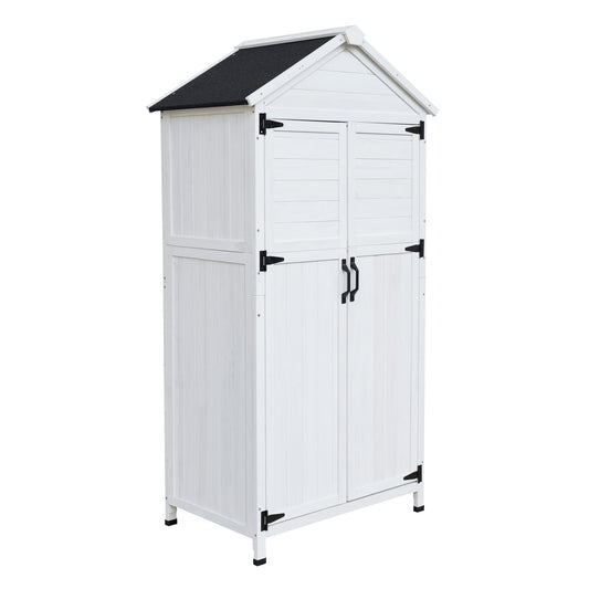 Storage Shed With Double Doors For Outdoor Garden Tool Organization - White Noble House