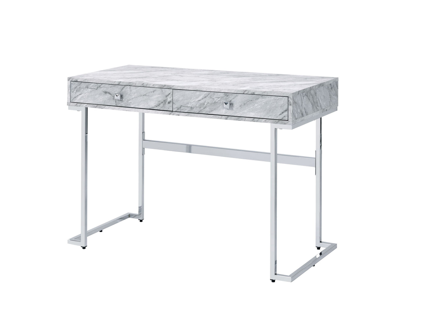 Tigress - Printed Faux Marble Top Writing Desk - White Acme