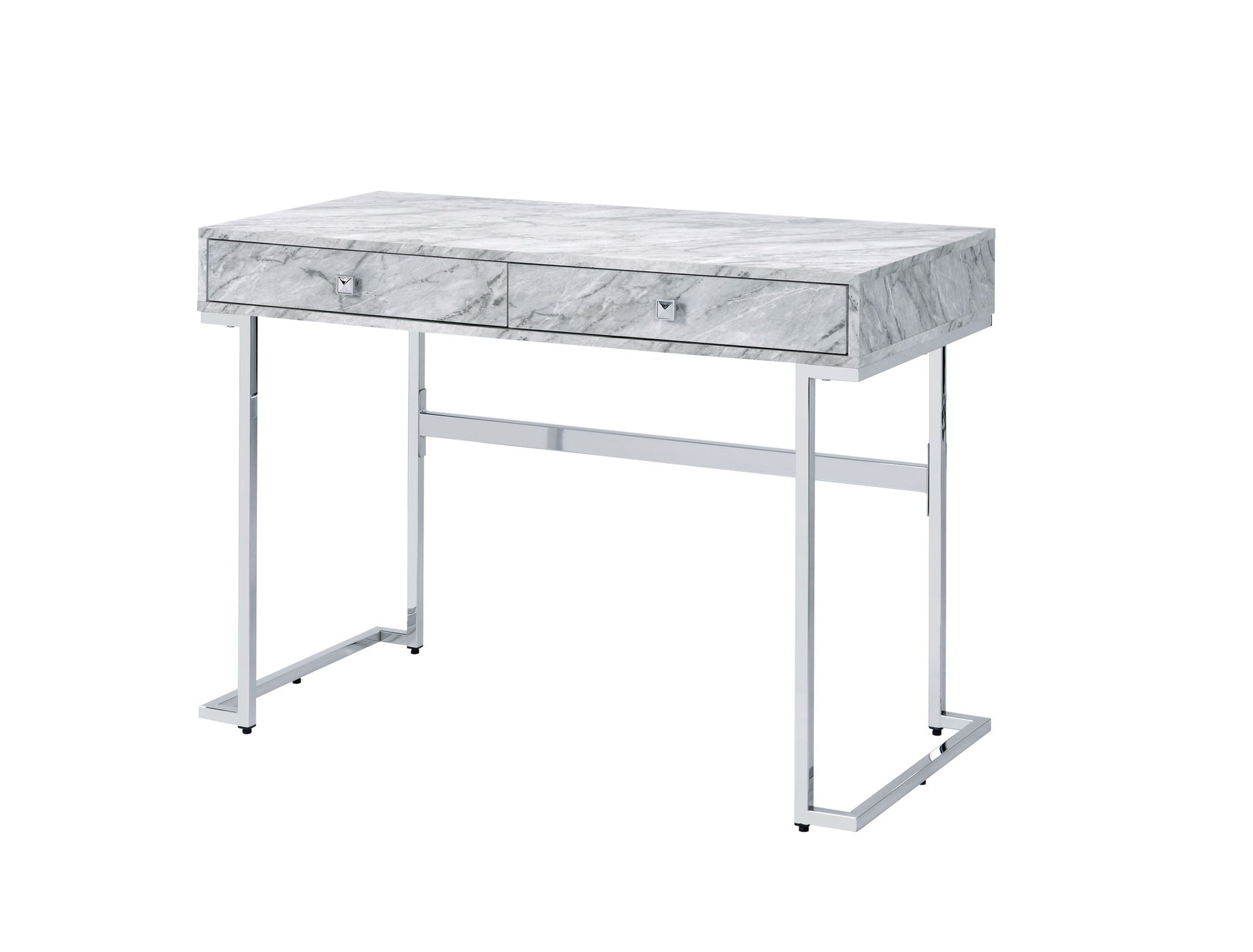 Tigress - Printed Faux Marble Top Writing Desk - White Acme