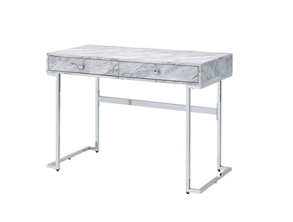 Tigress - Printed Faux Marble Top Writing Desk - White Acme