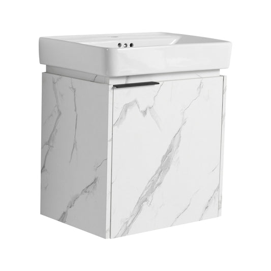 Wall Mounted Bathroom Vanity With Ceramic Sink And Storage Cabinet Home Essentials