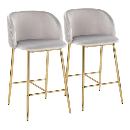 Fran - Pleated Waves Contemporary / Glam Fixed Height Counter Stool (Set of 2) Lumi Source