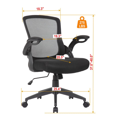 Office Chair & Mid Back Design, Adjustable Height And Foldable Armrests - Black Home Essentials