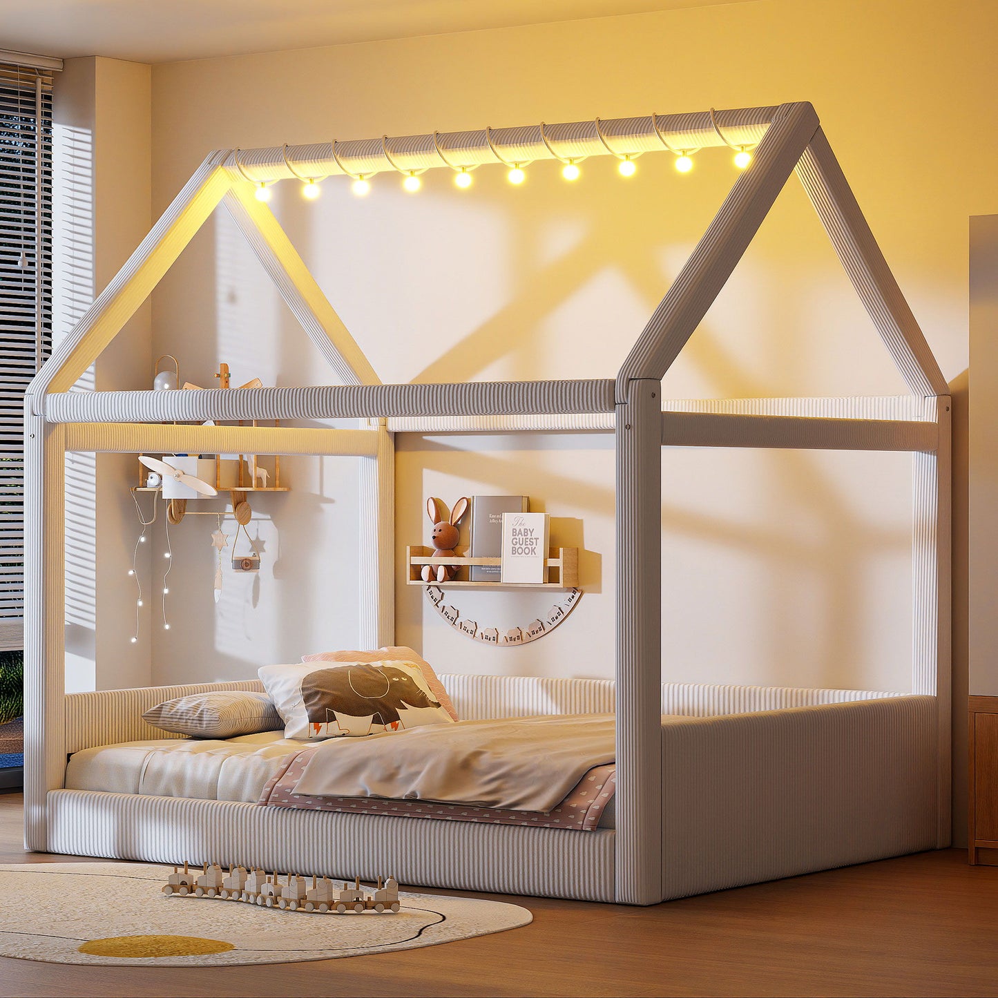 Upholstered House Style Daybed With LED Light Strips Dreamland