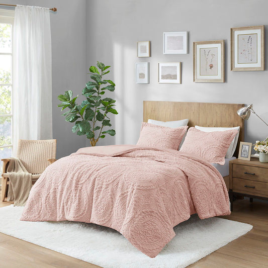 Arya - Embroidered Medallion Ultra Comforter Mini Set - Blush Madison Park