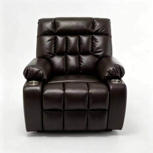 Lift Chair With Heat & Massage, 2 Pockets, 2 Cup Holders, Dual Remote - Wine Red Home Essentials