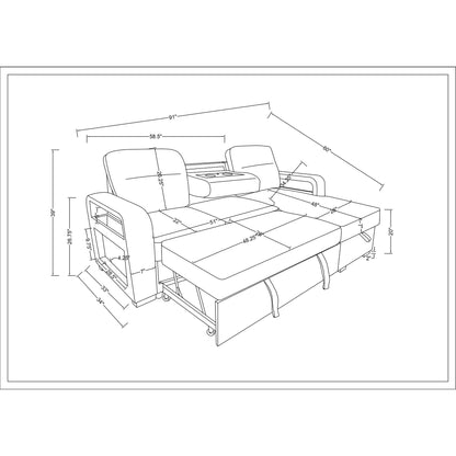 Mitchell - Reversible Sofabed With Storage Chaise, USB And Cup Holders - Dark Gray Global Furniture USA