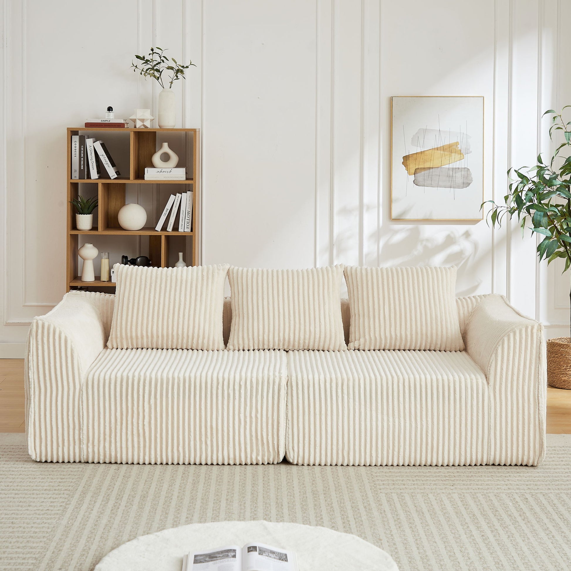 Minimalist 3 Seater Sofa With Curved Lines And Gently Sloped Backrest Home Essentials