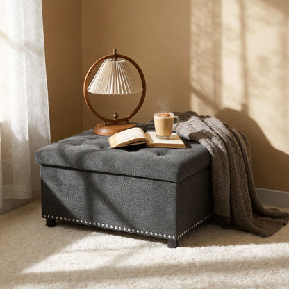 Square Tufted Storage Ottoman With Nailhead Trim Home Essentials