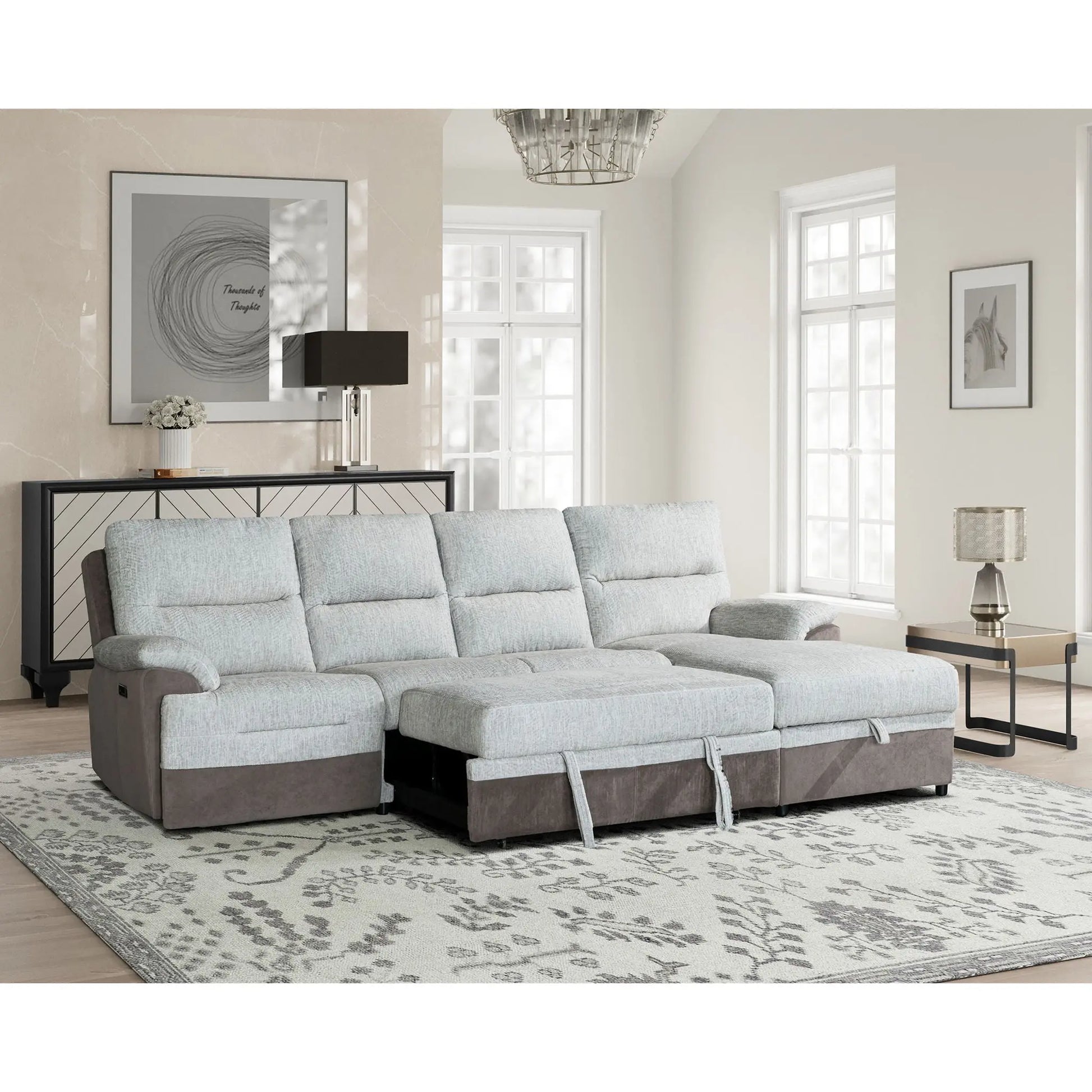Kia - Sectional With Power And USB - Beige / Brown Global Furniture USA