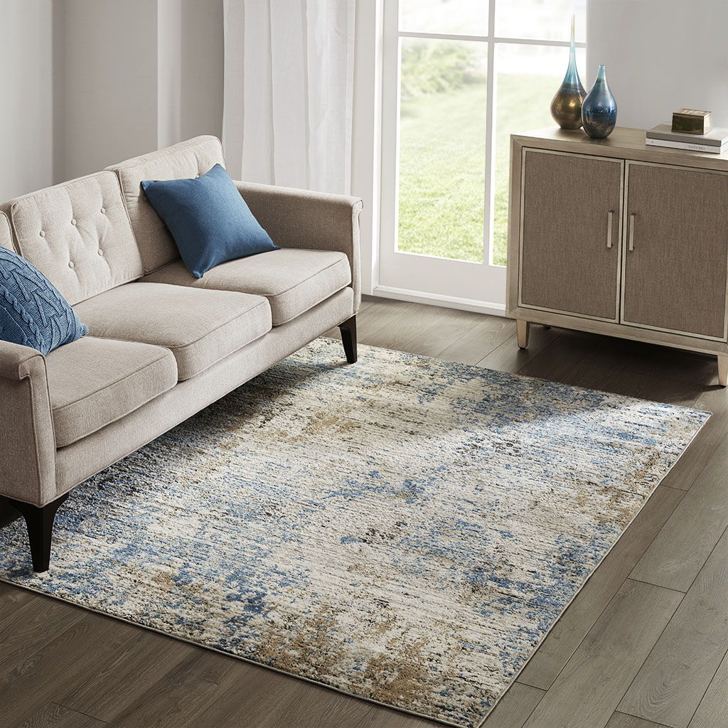 Newport - 5' X 7' Abstract Area Rug - Cream / Blue