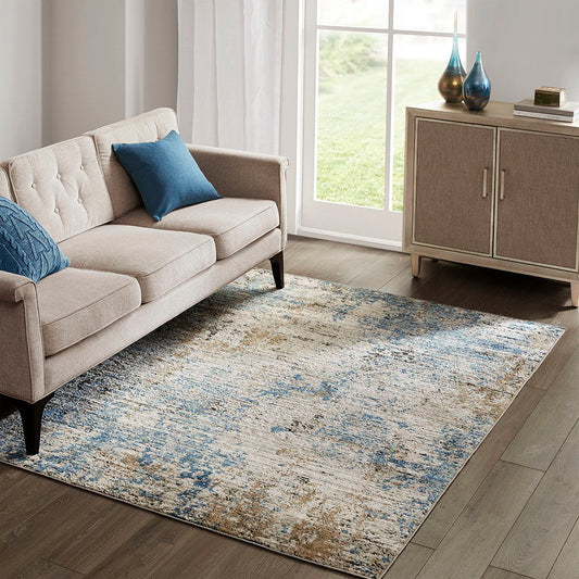 Newport - 5' X 7' Abstract Area Rug - Cream / Blue