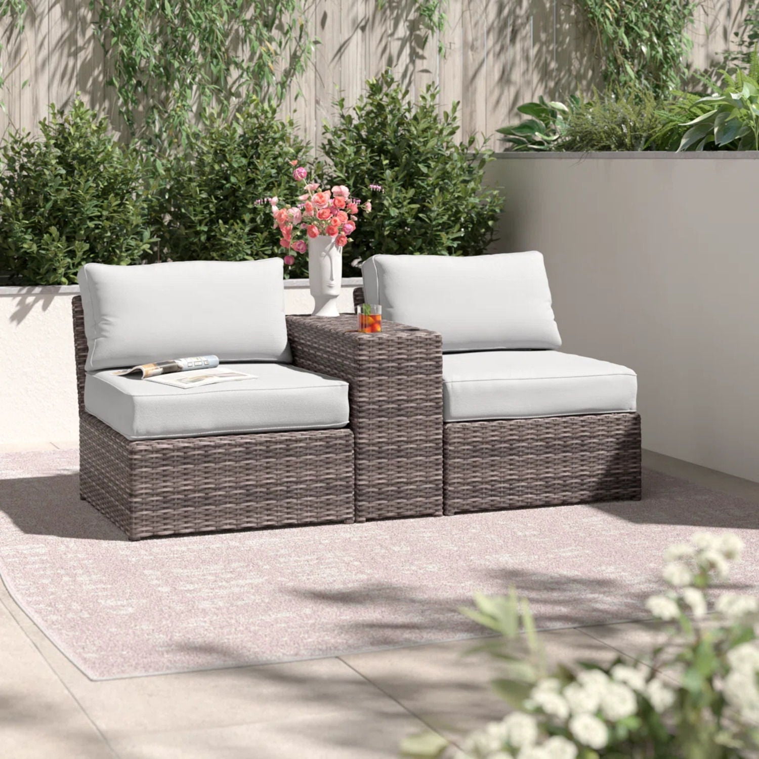 2 Person Wicker Conversation Set With Cushions, Weather Resistant LSI Patio Furniture