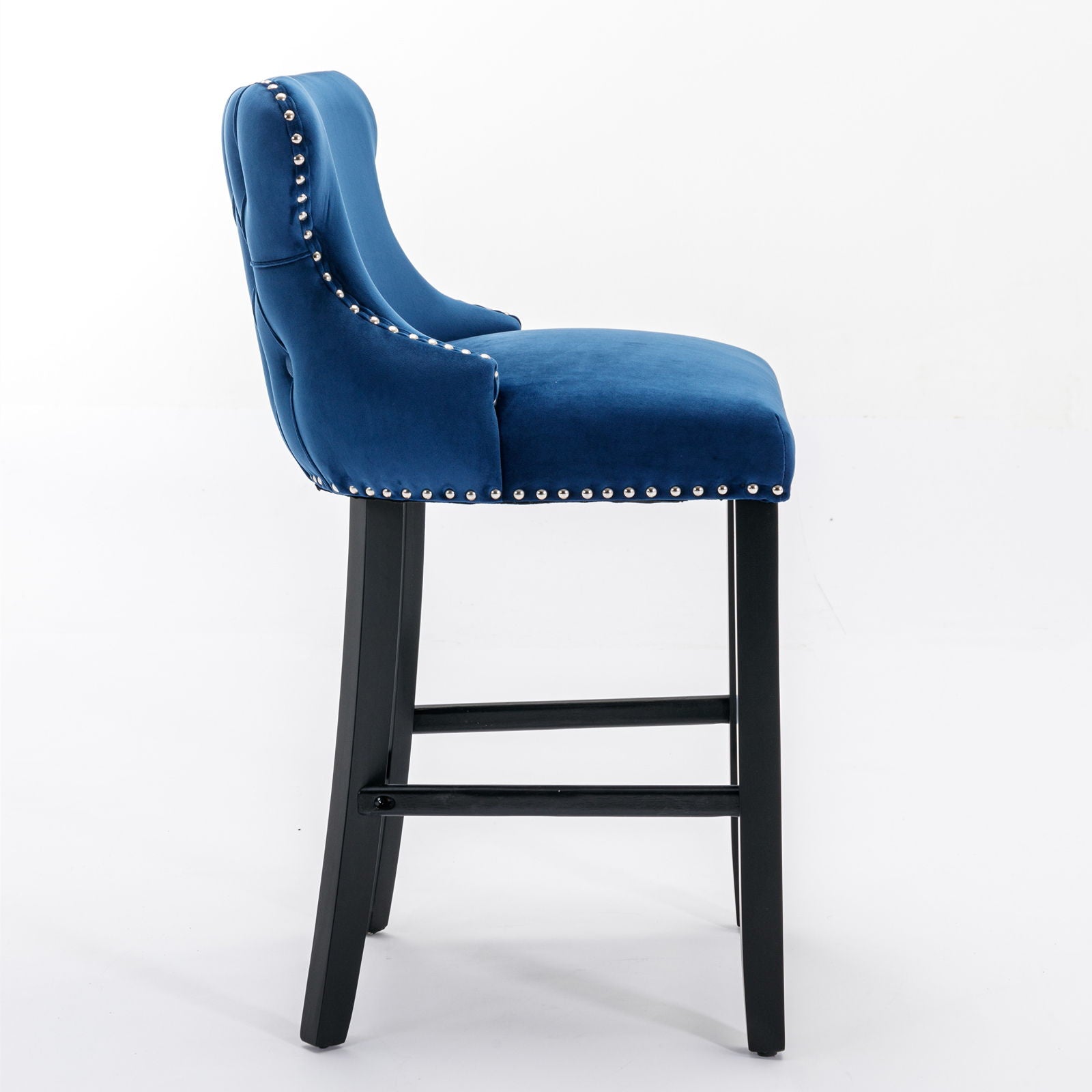 Contemporary Velvet Upholstered Wing-Back Barstools With Button Tufted Decoration And Wooden Legs, And Chrome Nailhead Trim, Leisure Style Bar Chairs, Bar Stools (Set of 4) Home Essentials