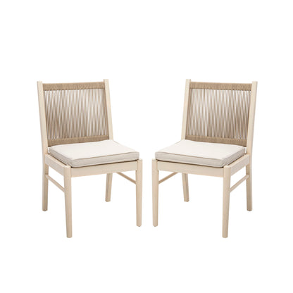 Cordoba - Dining Chair (Set of 2) With Acacia Wood Frame And Water Repellent Fabric - Beige / Yellow Noble House