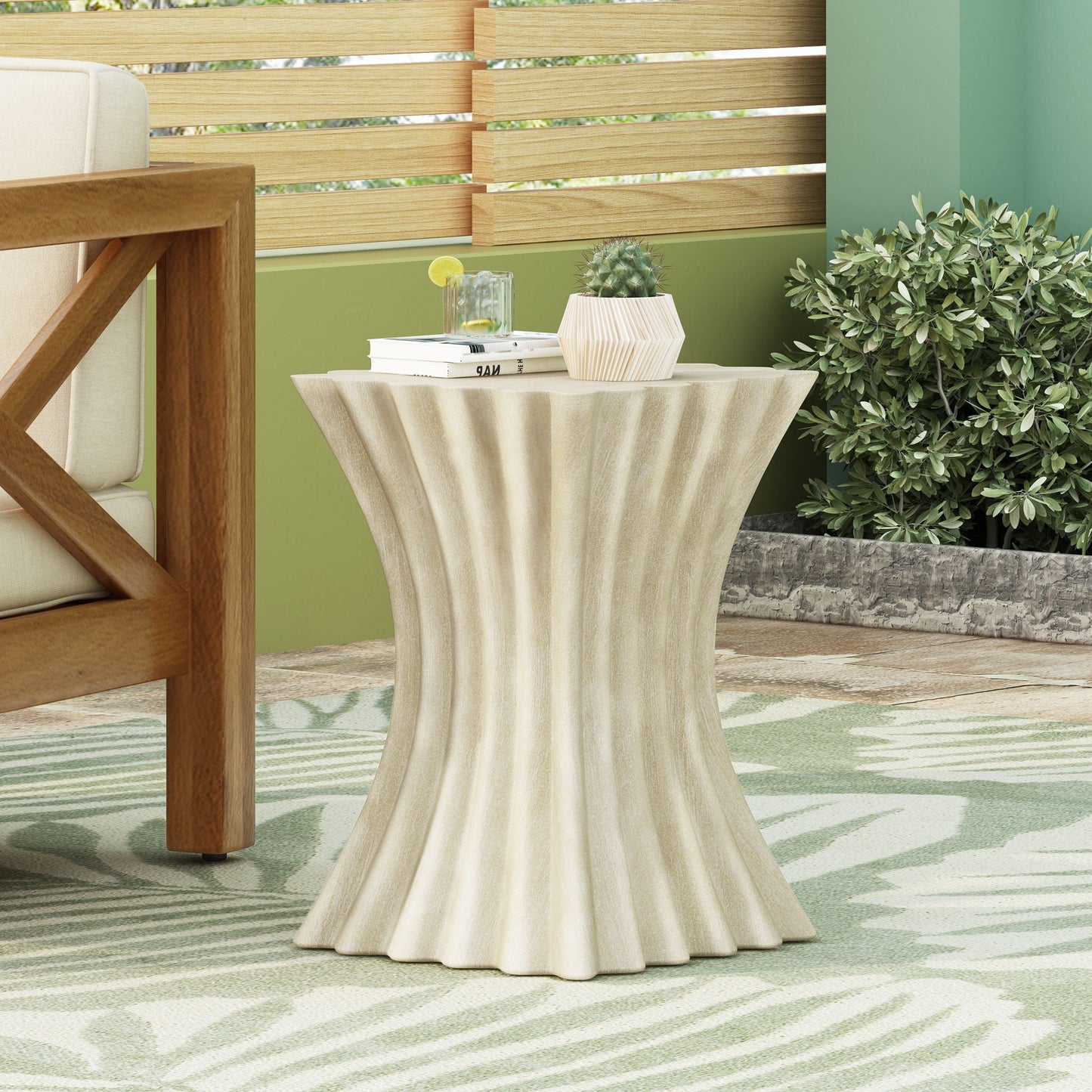 Mgo Archaistic Wavy Side Table - Antique Sandstone Noble House