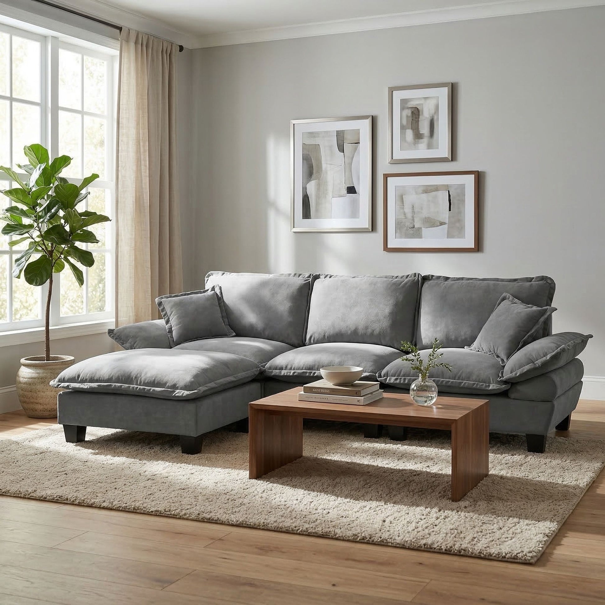 Modular Sectional Sofa With Movable Ottoman & Pillows Home Essentials