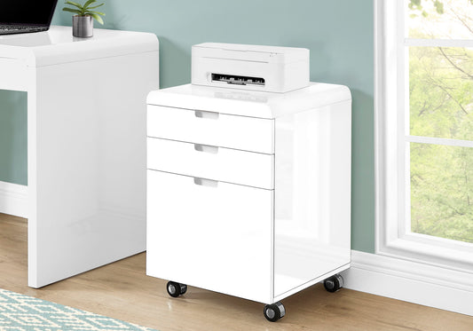 File Cabinet, Rolling Mobile, Storage Drawers, Printer Stand, Office, Work, Glossy Contemporary, Modern - White 8th Street