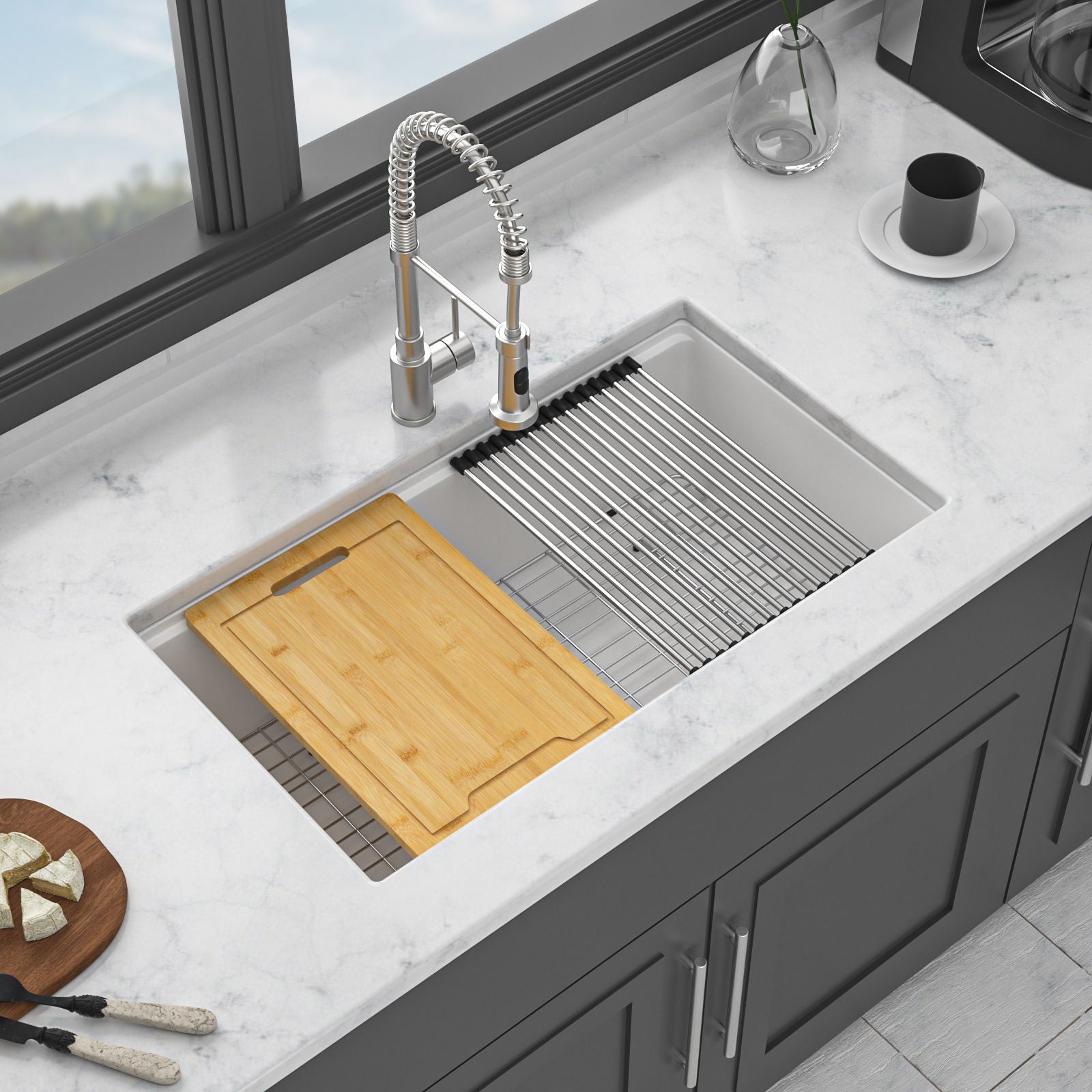 Quartz Kitchen Sink, Granite Composite Workstation Undermount Daily Nest