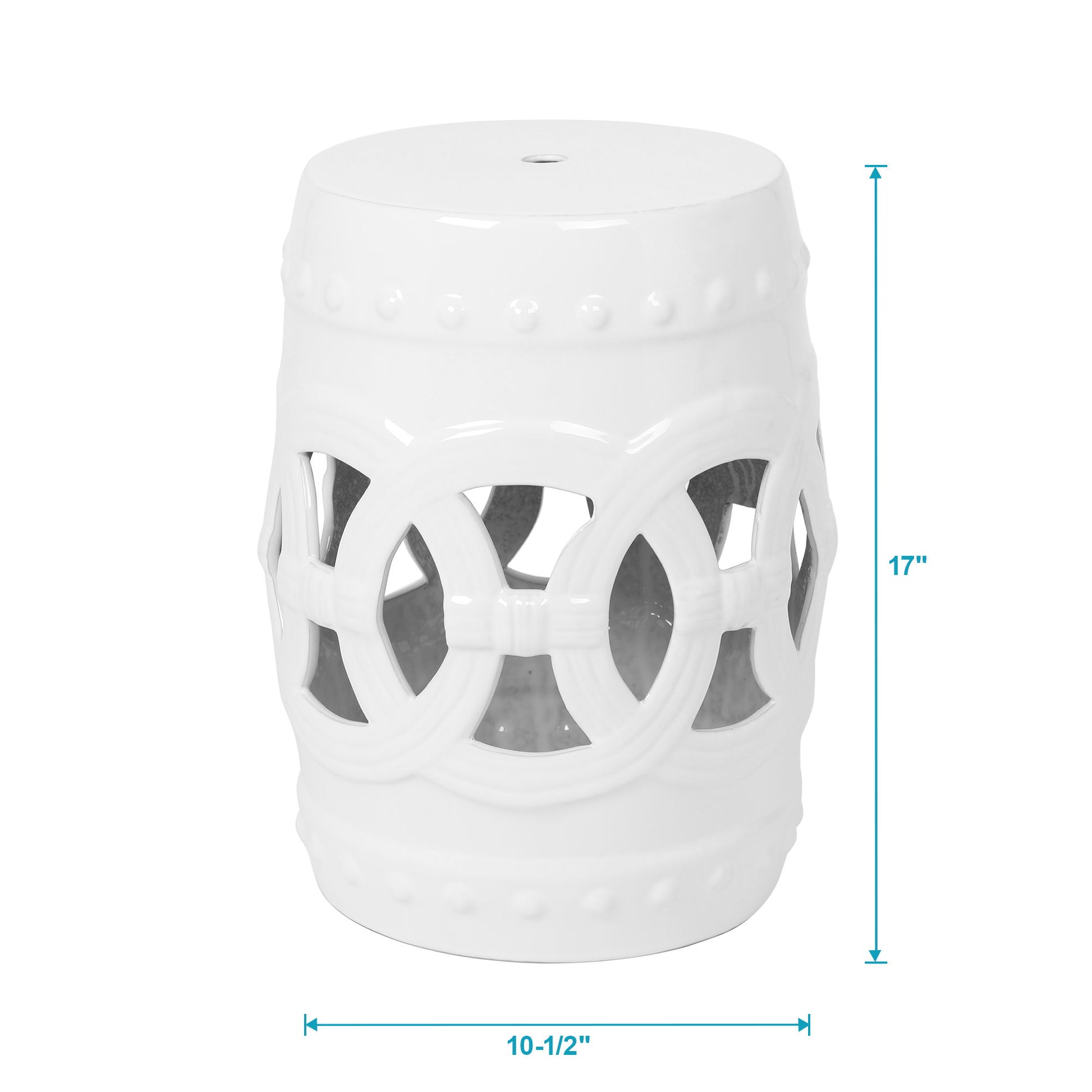 Elegant Glazed Ceramic Drum Stool Indoor / Outdoor Side Table Accent Garden Stool - White Home Essentials