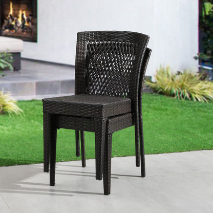 Outdoor Dining Chairs, Stackable Chairs With UV Resistant Frame (Set of 2) - Brown Multi Noble House