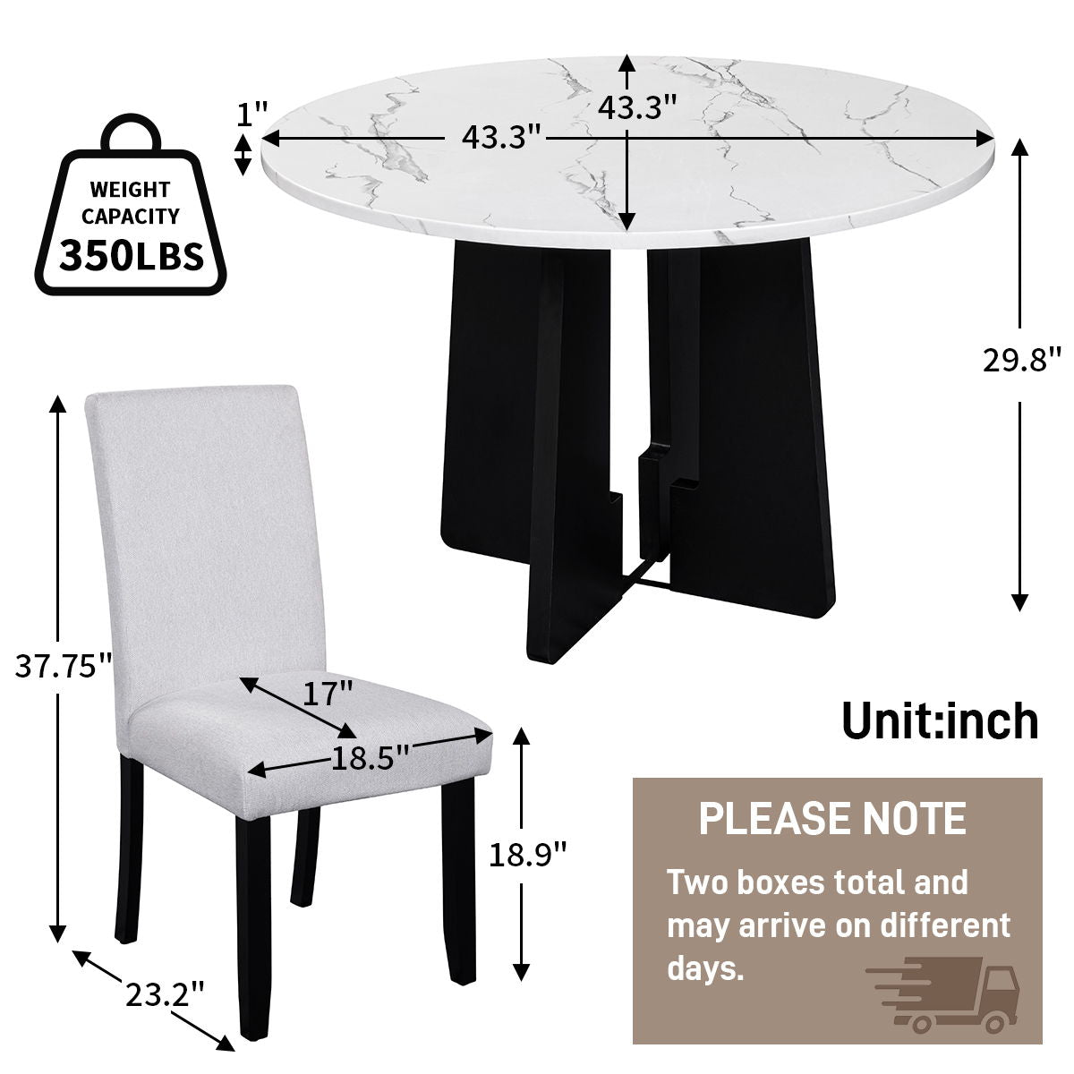 5 Piece Round Dining Table Set, Modern Dining Table And 4 Upholstered Chairs For Dining Room Hearth and Haven
