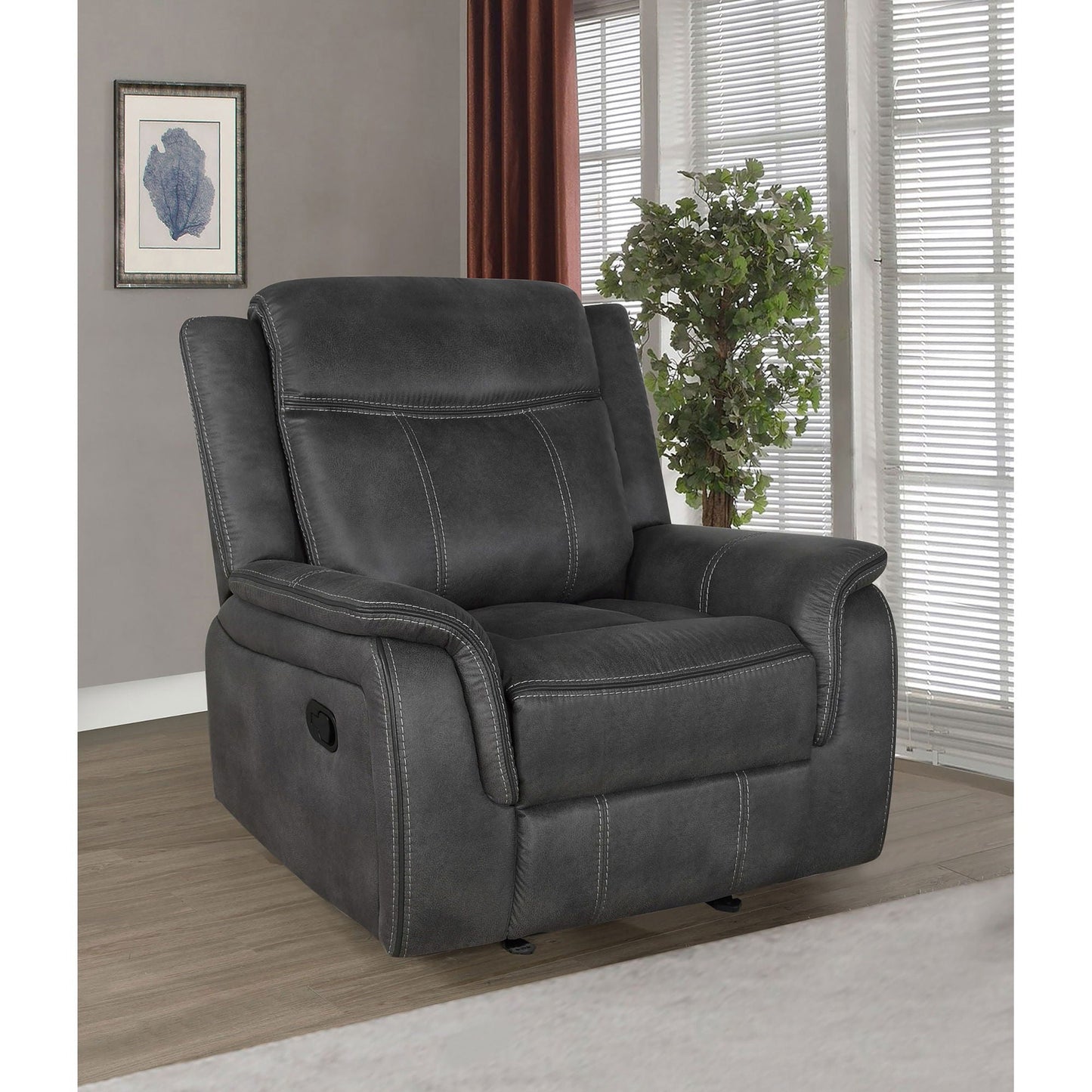 Franklin - Upholstered Padded Arm Glider Recliner - Charcoal Furniture Max